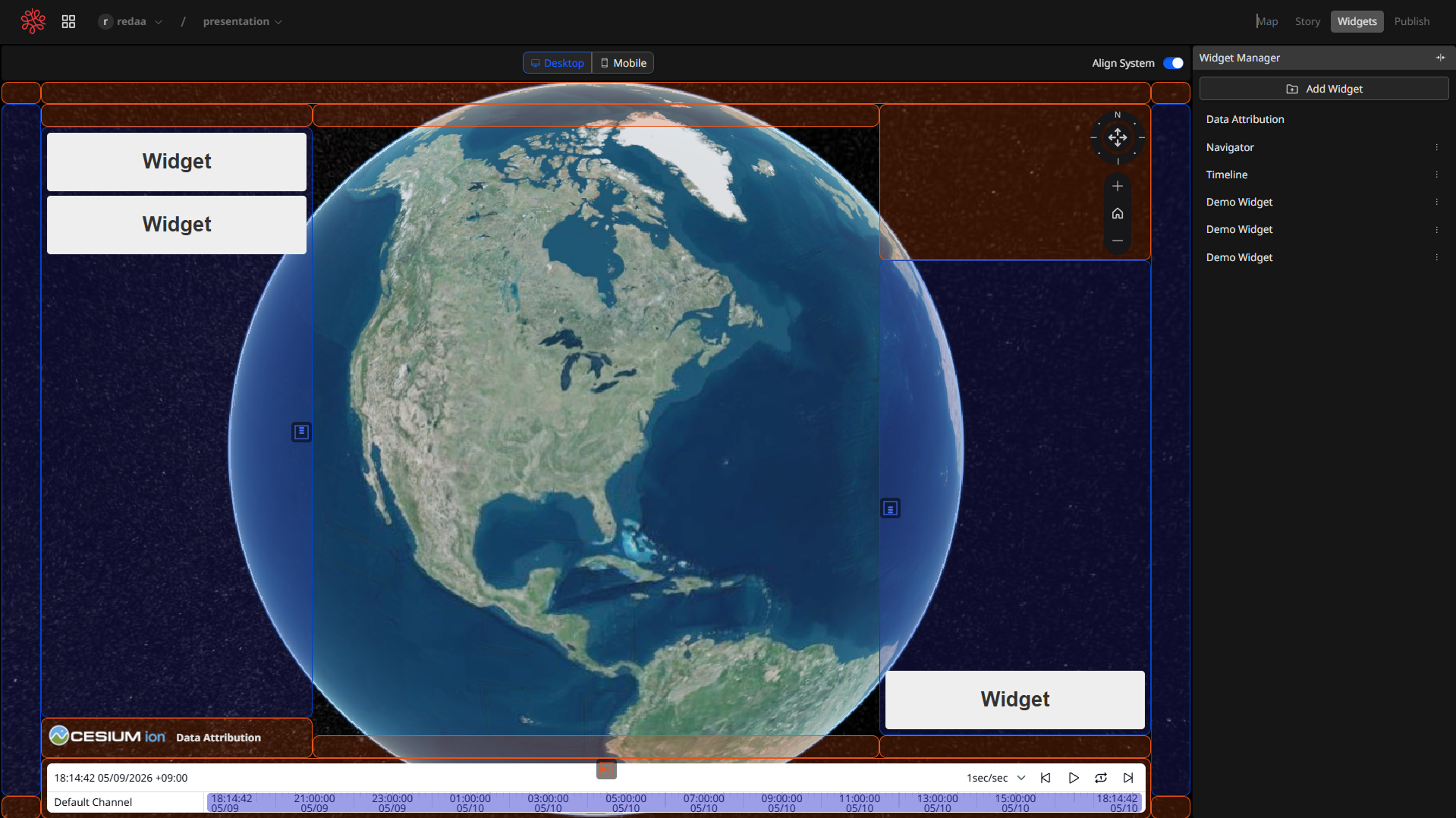 Re:Earth Visualizer — 生产环境 UI（widget 模式）